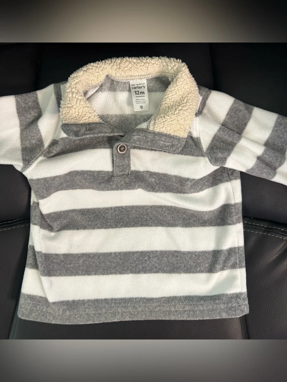 Carter's Gray & White Striped Sherpa-Collar Pullover